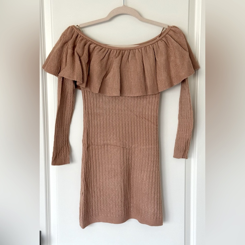 Olivaceous Dress Women Medium Brown Off The Shoulder Bodycon Long Sleeve